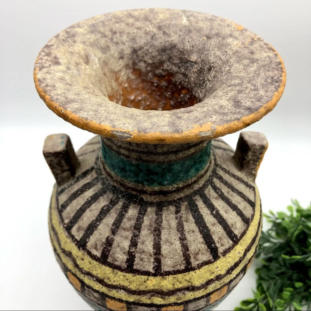 Vintage Italian Lava Glaze Geometric Print Ceramic Clay Pottery Vase MCM Italy - Picture 6 of 12